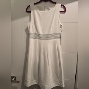 NWT Calvin Klein White with Black Stitching Dress Size 6